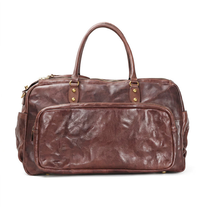 Leather Duffle Bag Vegetable-Tanned Boston Weekender &amp; Overnight Bag for Women &amp; Men