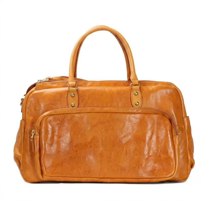 Leather Duffle Bag Vegetable-Tanned Boston Weekender &amp; Overnight Bag for Women &amp; Men