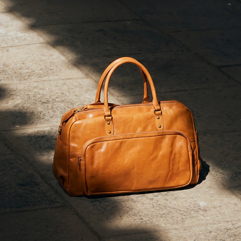 Leather Duffle Bag Vegetable-Tanned Boston Weekender &amp; Overnight Bag for Women &amp; Men