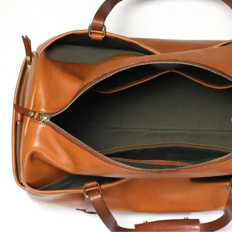 Large Leather Duffle Bag Vegetable-Tanned Weekender Travel Bag for Men &amp; Women