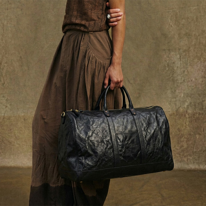 Oversized Leather Duffle Bag Vegetable-Tanned Weekender Travel Bag for Men &amp; Women