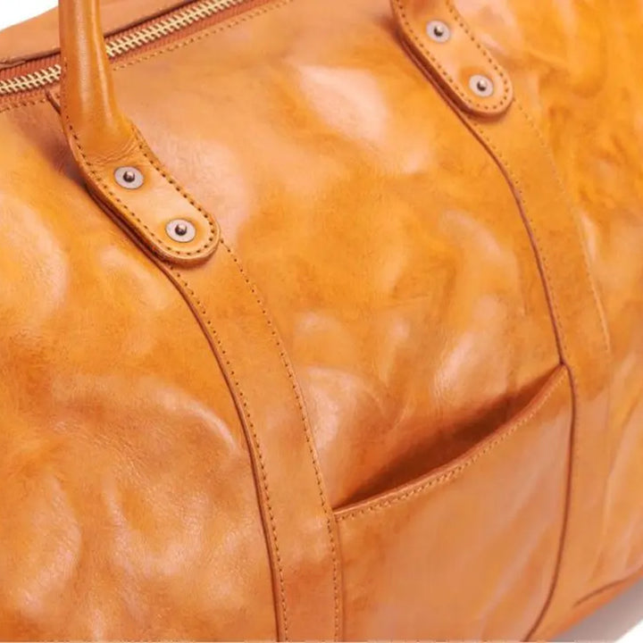 Oversized Leather Duffle Bag Vegetable-Tanned Weekender Travel Bag for Men &amp; Women