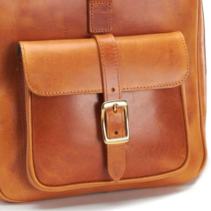 Leather Duffel Bag with Side Buckle Pockets Vegetable-Tanned Weekend Travel Bag