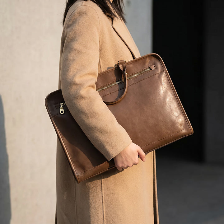 Leather Briefcase for Women &amp; Men Vegetable-Tanned Laptop Shoulder Bag 15 Inch