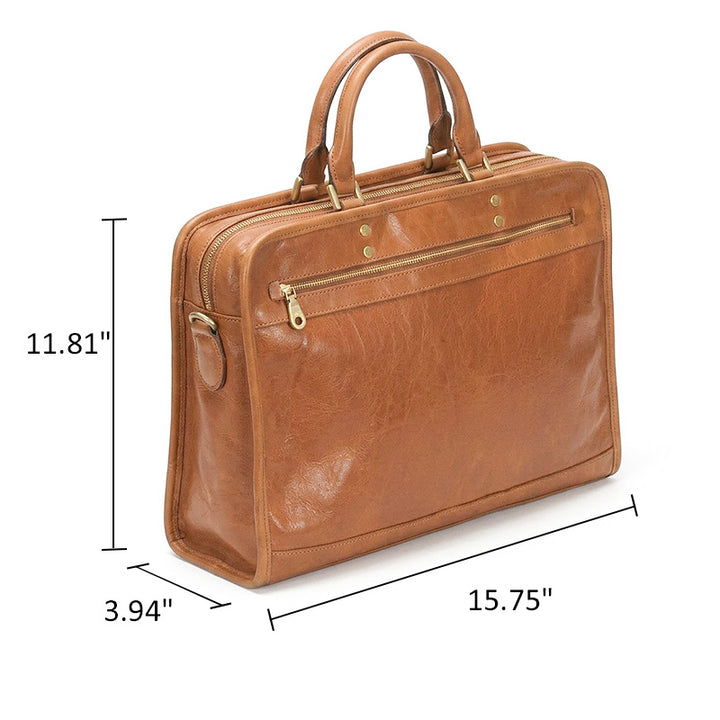 Leather Briefcase for Women &amp; Men Vegetable-Tanned Laptop Shoulder Bag 15 Inch