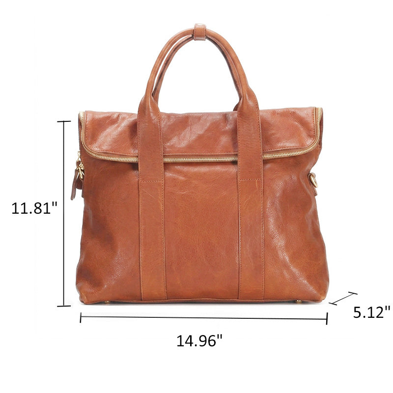 Leather Handbag Flap Satchel Everyday Shoulder Bag Vegetable-Tanned with Detachable Strap
