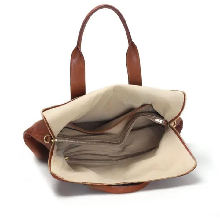 Leather Handbag Flap Satchel Everyday Shoulder Bag Vegetable-Tanned with Detachable Strap