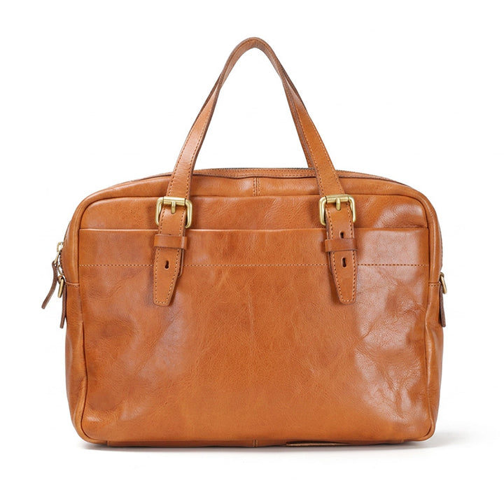 Leather Briefcase for Women &amp; Men Vegetable-Tanned Laptop Shoulder Bag with Pen Holder