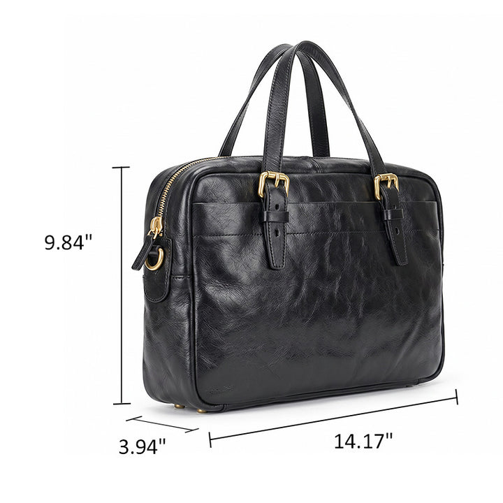 Leather Briefcase for Women &amp; Men Vegetable-Tanned Laptop Shoulder Bag with Pen Holder