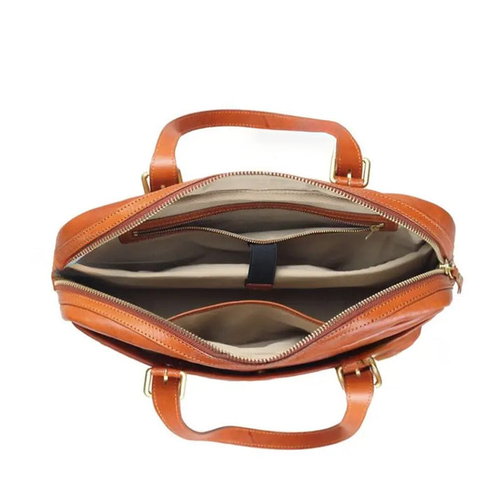 Leather Briefcase for Women &amp; Men Vegetable-Tanned Laptop Shoulder Bag with Pen Holder