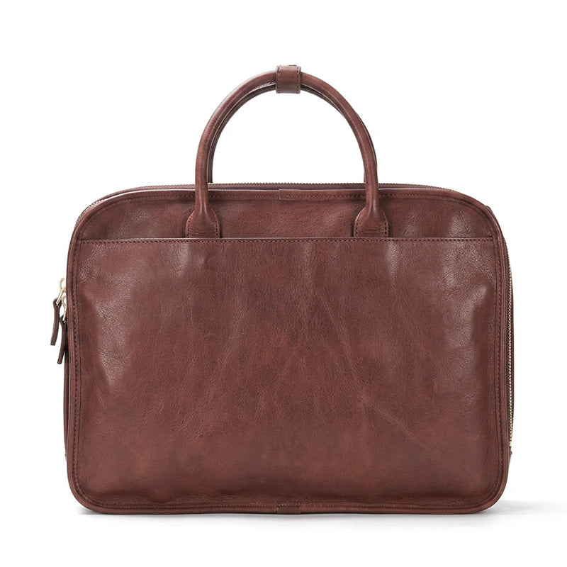Vegetable-Tanned Leather Briefcase with Dual Zip Compartments