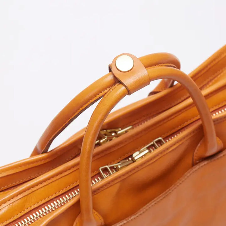 Multi-Compartment Leather Briefcase for Men &amp; Women Vegetable-Tanned Laptop Work Bag