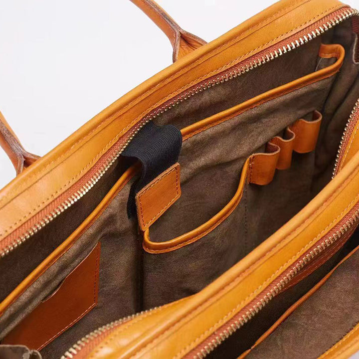 Multi-Compartment Leather Briefcase for Men &amp; Women Vegetable-Tanned Laptop Work Bag