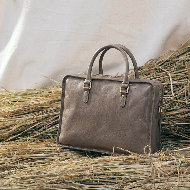 Leather Briefcase for Women Vegetable-Tanned Laptop Work Bag with Card Slots &amp; Pen Holder