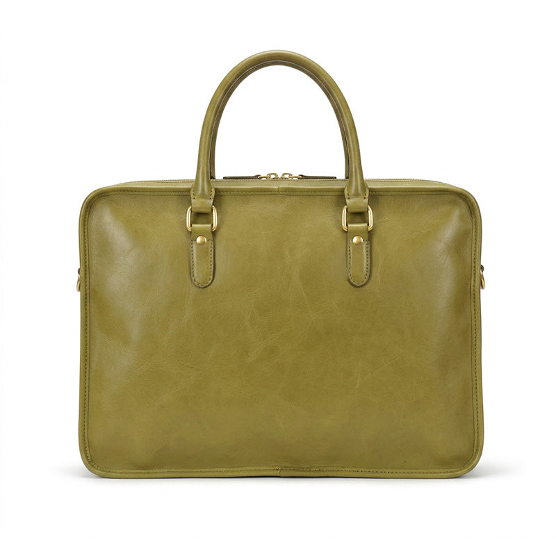 Leather Briefcase for Women Vegetable-Tanned Laptop Work Bag with Card Slots &amp; Pen Holder
