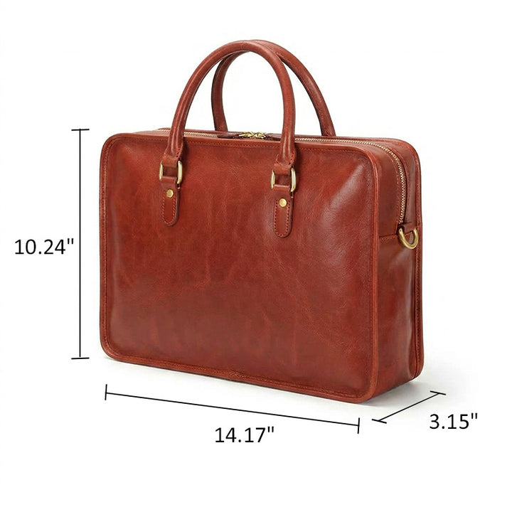 Leather Briefcase for Women Vegetable-Tanned Laptop Work Bag with Card Slots &amp; Pen Holder