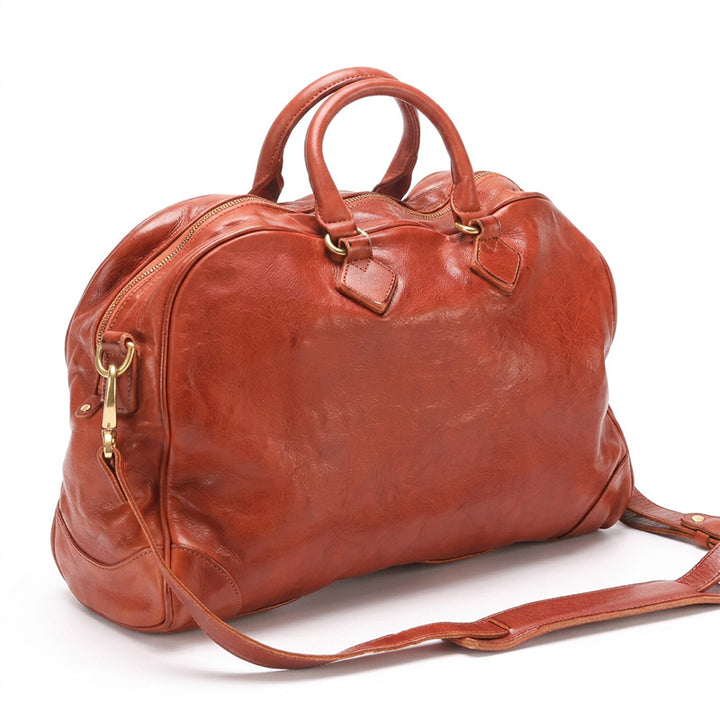 Leather Overnight Boston Bag Vegetable-Tanned with Detachable Strap