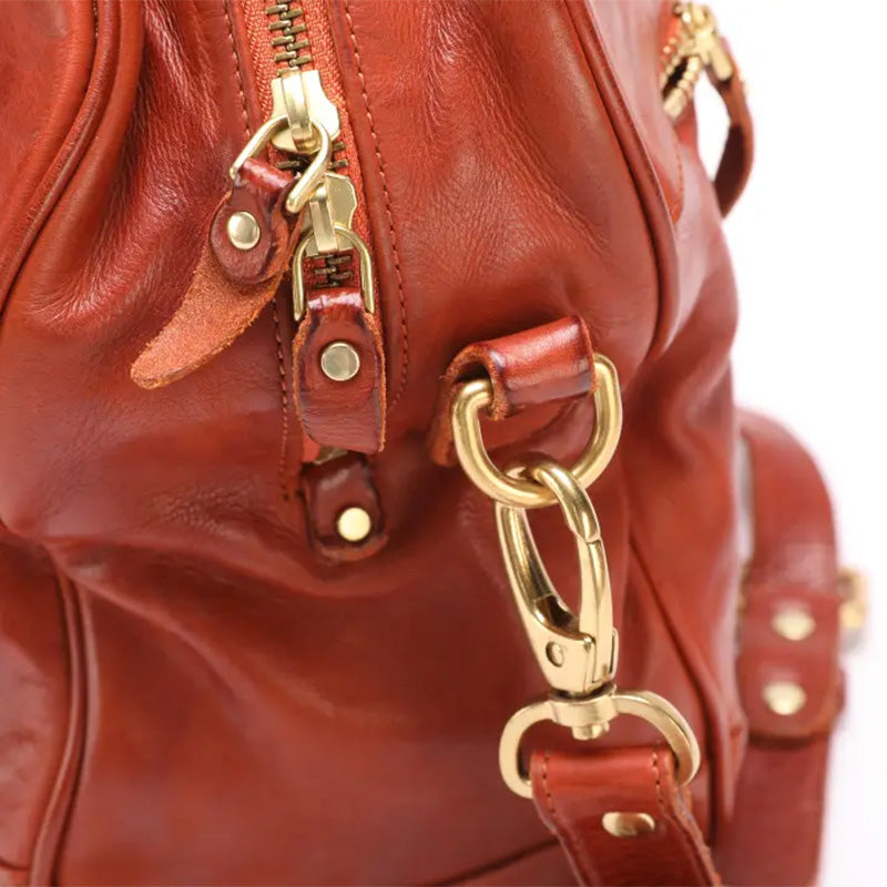 Leather Overnight Handbag for Women Vegetable-Tanned Weekend Travel Shoulder Bag