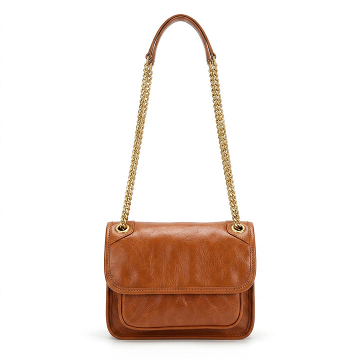 Mini Leather Underarm Bag for Women Vegetable-Tanned Flap Chain Purse