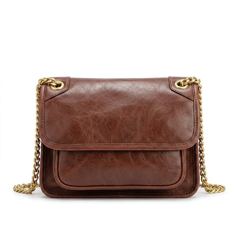 Mini Leather Underarm Bag for Women Vegetable-Tanned Flap Chain Purse