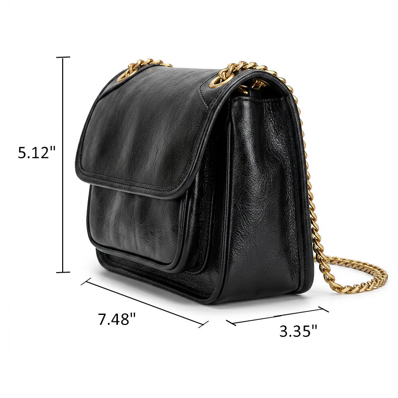 Mini Leather Underarm Bag for Women Vegetable-Tanned Flap Chain Purse
