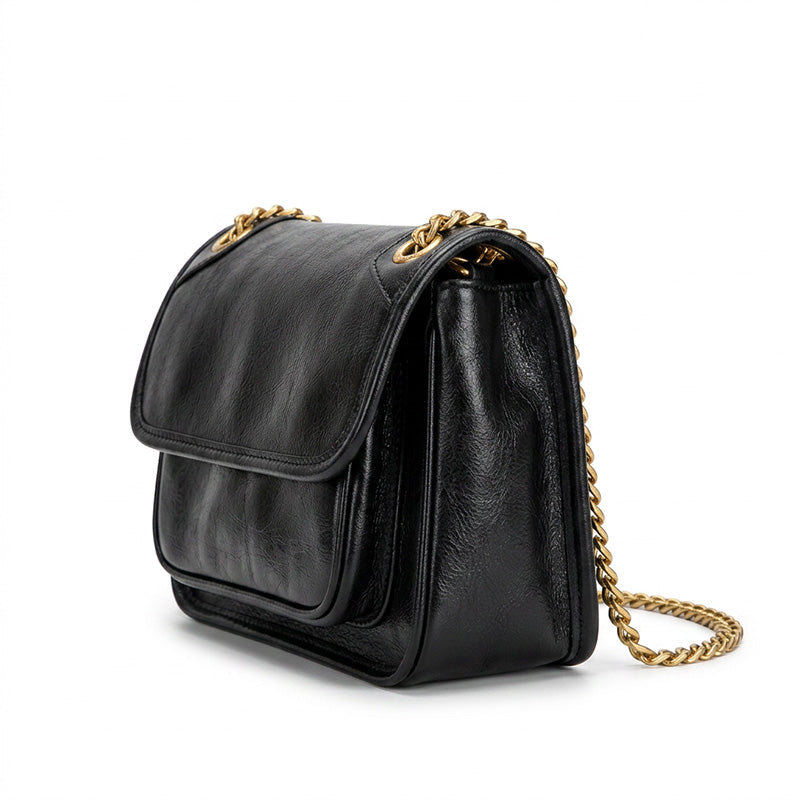 Mini Leather Underarm Bag for Women Vegetable-Tanned Flap Chain Purse
