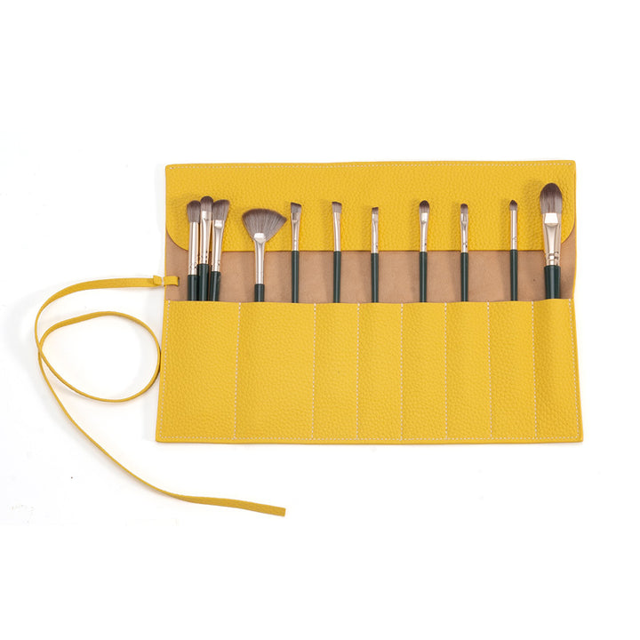 Leather Makeup Brush Roll Top-Grain Cowhide Travel Brush Case