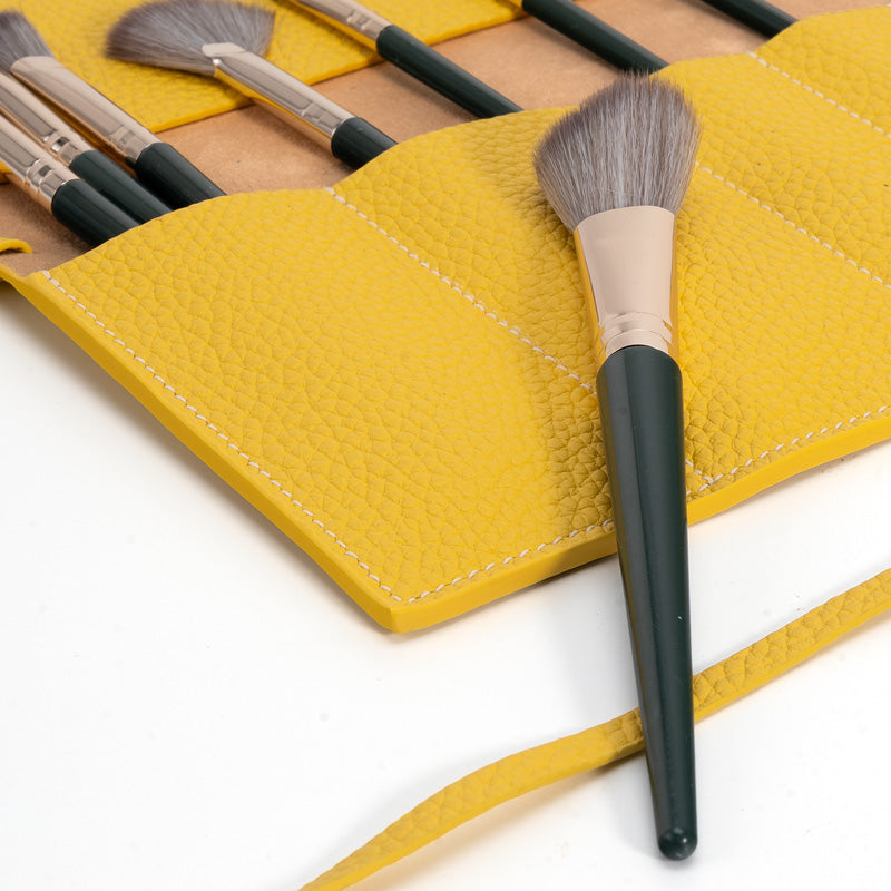 Leather Makeup Brush Roll Top-Grain Cowhide Travel Brush Case