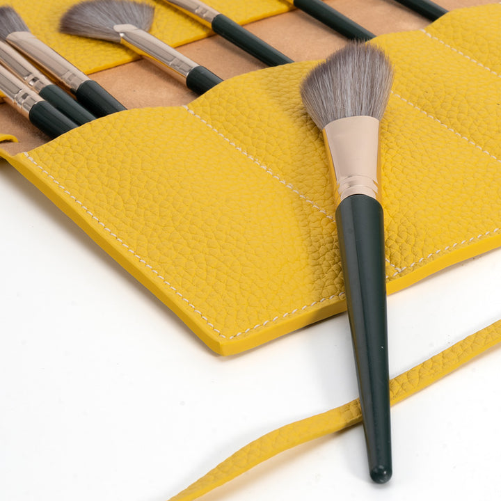 Leather Makeup Brush Roll Top-Grain Cowhide Travel Brush Case