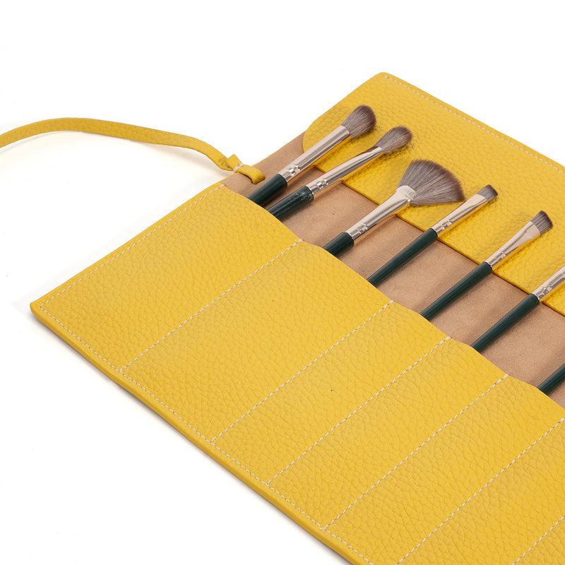 Leather Makeup Brush Roll Top-Grain Cowhide Travel Brush Case