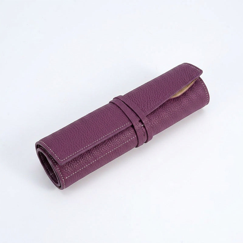 Leather Makeup Brush Roll Top-Grain Cowhide Travel Brush Case