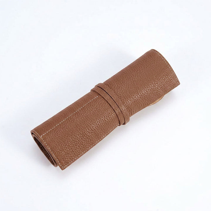 Leather Makeup Brush Roll Top-Grain Cowhide Travel Brush Case