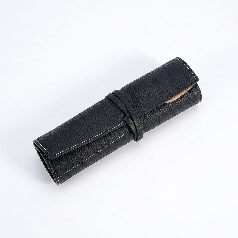 Leather Makeup Brush Roll Top-Grain Cowhide Travel Brush Case