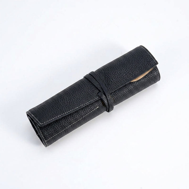 Leather Makeup Brush Roll Top-Grain Cowhide Travel Brush Case