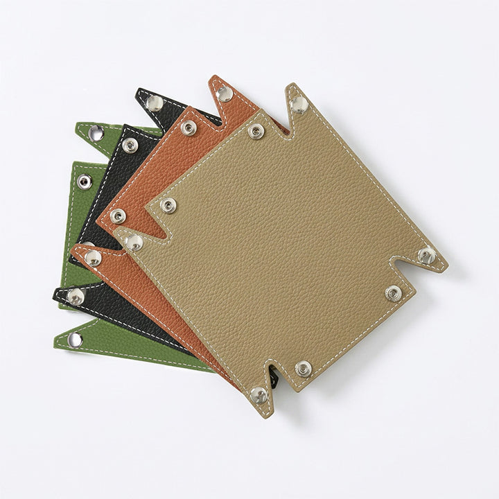 Foldable Leather Catchall Tray Cowhide Snap Corner Valet Tray for Keys, Coins &amp; Desk