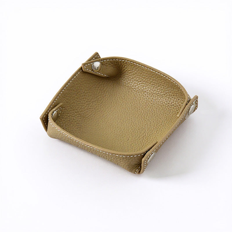 Foldable Leather Catchall Tray Cowhide Snap Corner Valet Tray for Keys, Coins &amp; Desk