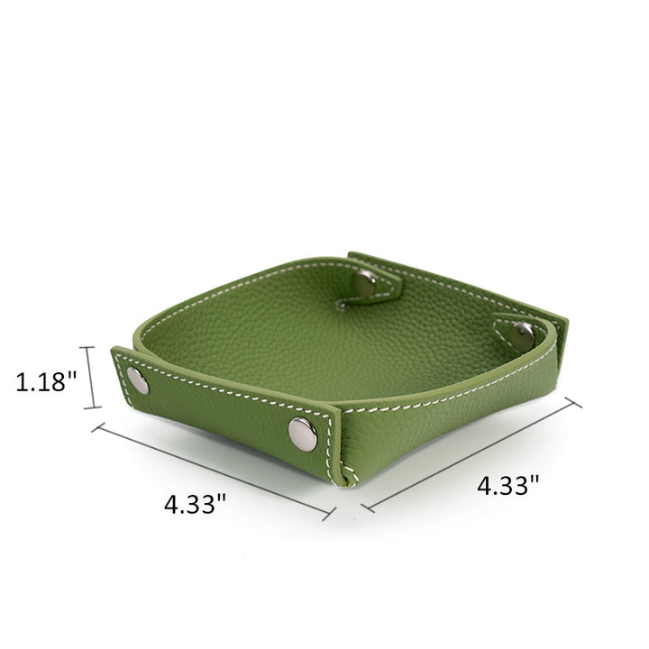 Foldable Leather Catchall Tray Cowhide Snap Corner Valet Tray for Keys, Coins &amp; Desk