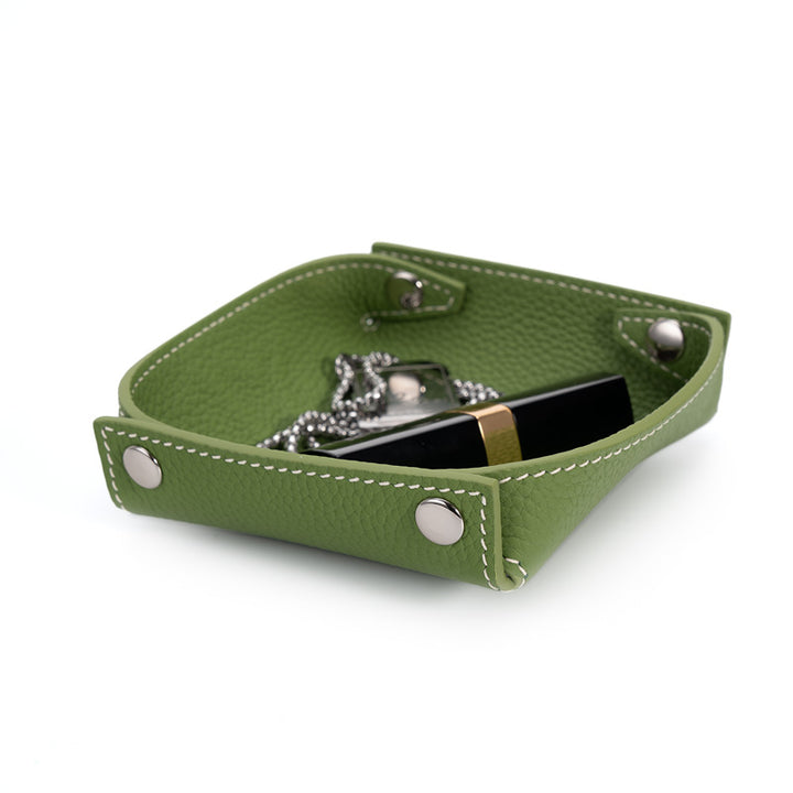 Foldable Leather Catchall Tray Cowhide Snap Corner Valet Tray for Keys, Coins &amp; Desk