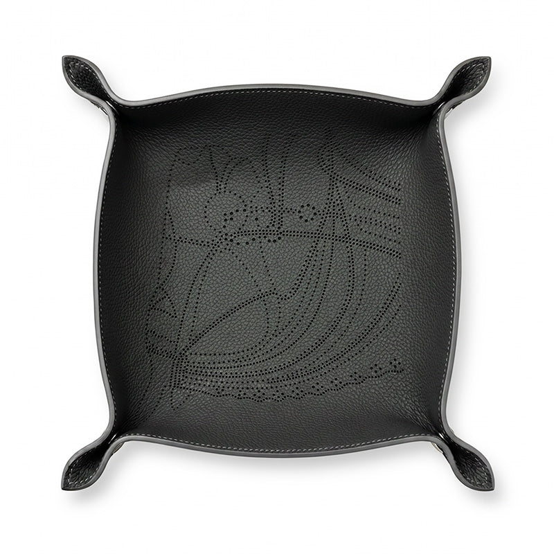 Embossed Leather Catchall Tray Foldable Cowhide Valet Tray with Botanical Pattern