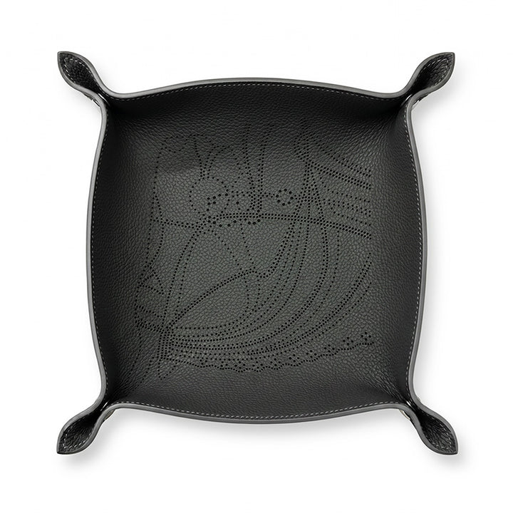 Embossed Leather Catchall Tray Foldable Cowhide Valet Tray with Botanical Pattern