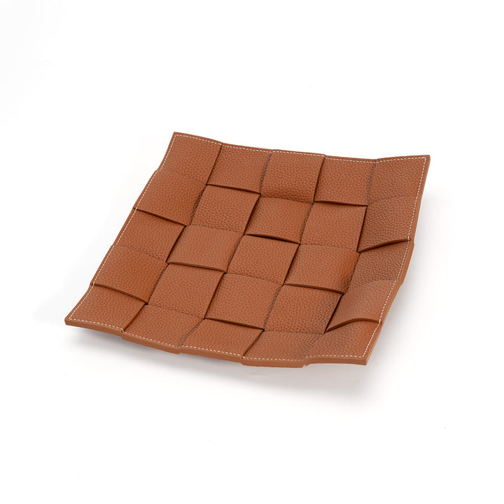 Woven Leather Valet Tray Top Grain Cowhide Catchall Tray for Desk &amp; Nightstand