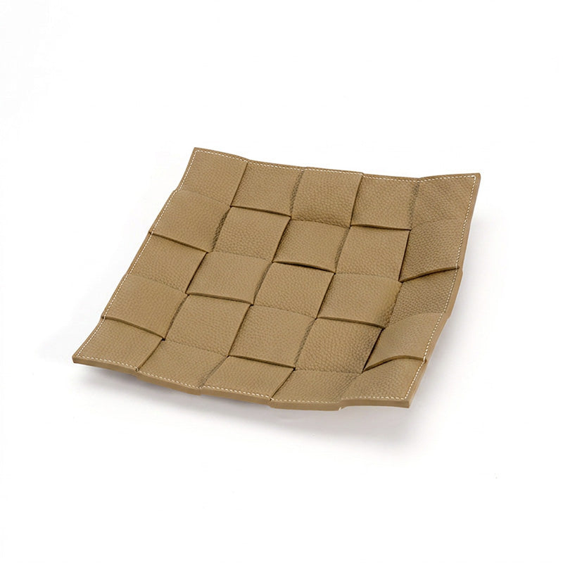 Woven Leather Valet Tray Top Grain Cowhide Catchall Tray for Desk &amp; Nightstand