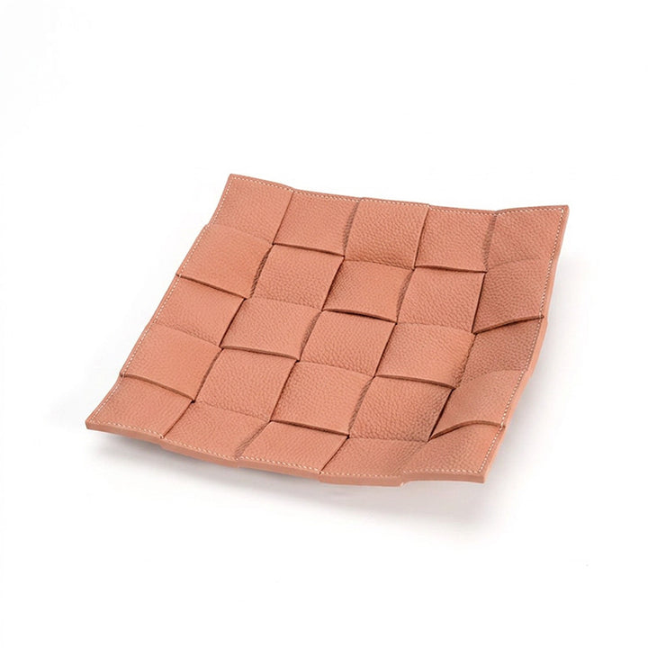 Woven Leather Valet Tray Top Grain Cowhide Catchall Tray for Desk &amp; Nightstand