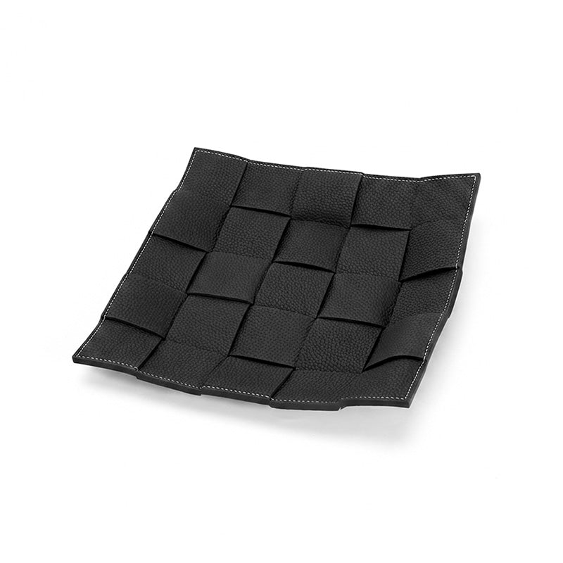 Woven Leather Valet Tray Top Grain Cowhide Catchall Tray for Desk &amp; Nightstand