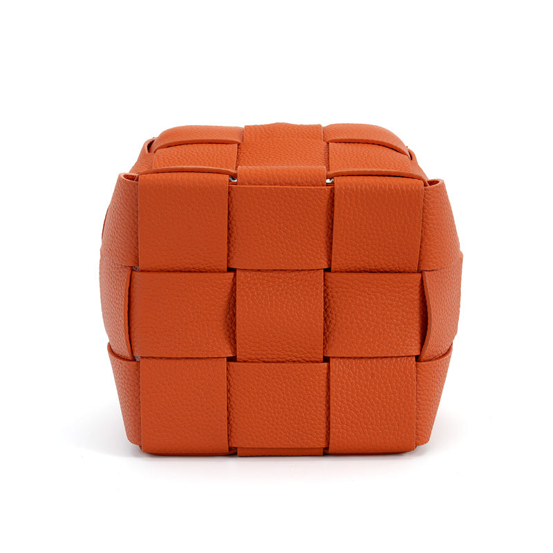 Woven Leather Basket Handcrafted Top Grain Cowhide Desktop Organizer 5 Colors