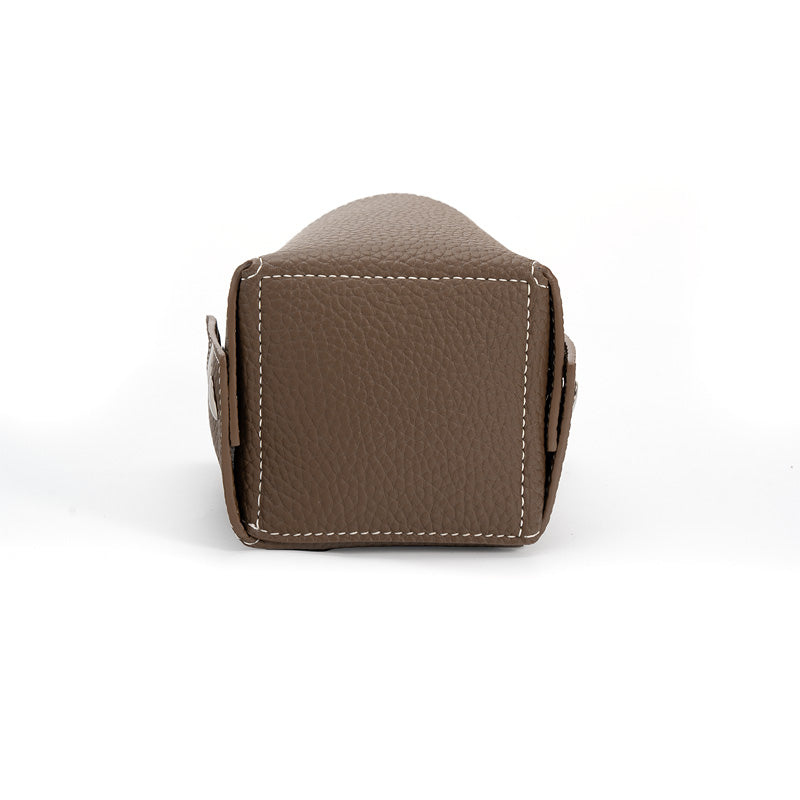 Pen Holder Top Grain Leather Foldable Pencil Cup Desk Organizer with Snap Button