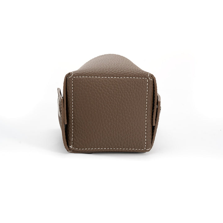 Pen Holder Top Grain Leather Foldable Pencil Cup Desk Organizer with Snap Button