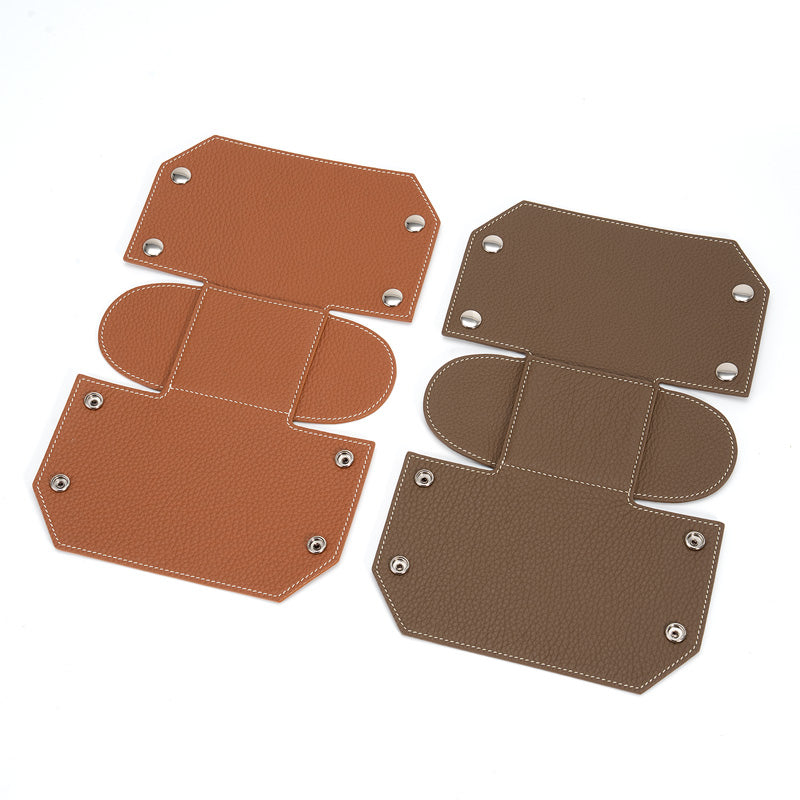 Pen Holder Top Grain Leather Foldable Pencil Cup Desk Organizer with Snap Button