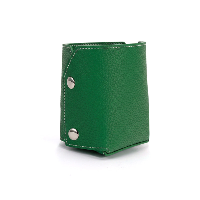 Pen Holder Top Grain Leather Foldable Pencil Cup Desk Organizer with Snap Button