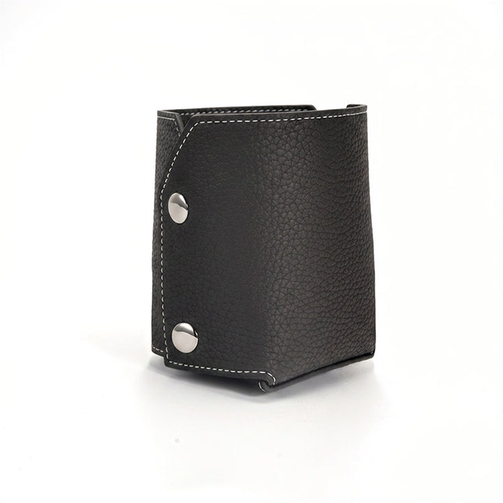 Pen Holder Top Grain Leather Foldable Pencil Cup Desk Organizer with Snap Button